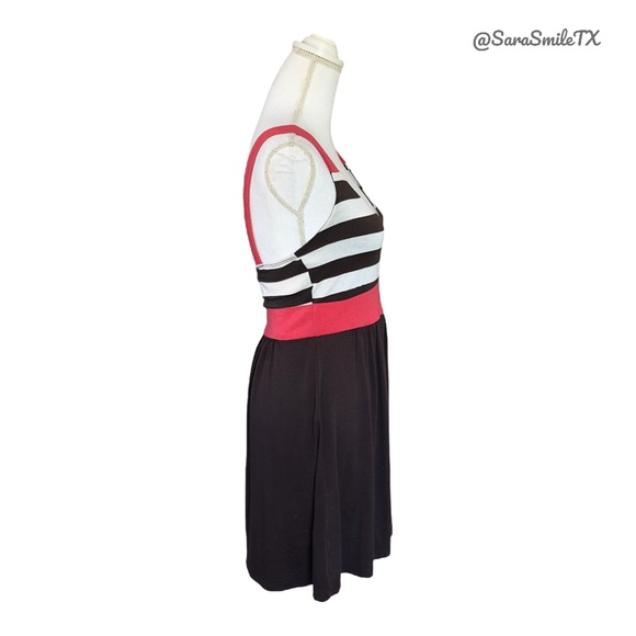 C. GRAFFITI Pink Brown Striped Sleeveless Fit & Flare Summer Mini Dress - Picture 9 of 12